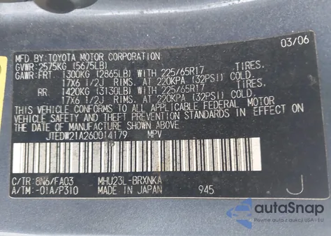 2006 Toyota Highlander Hybrid V6 from USA, damaged, VIN JTEDW21A260014179